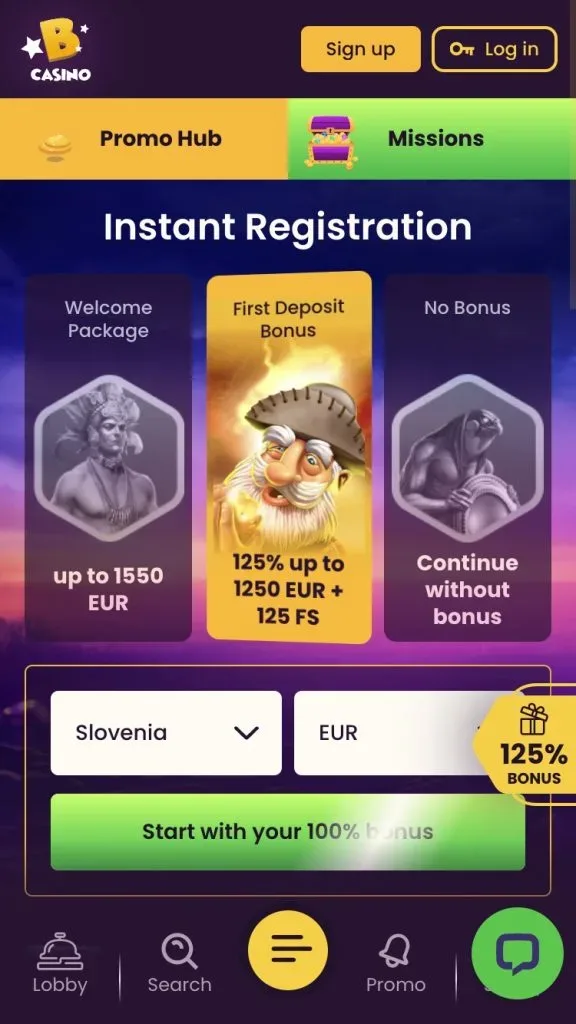 Prvi korak registracije v Bizzo na mobilnem telefonu